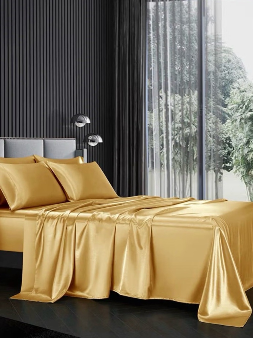 Golden Satin 6-Piece Bedding Sheet Set - King